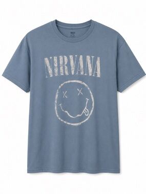 NIRVANA Smiley Face LT Blue Graphic T-Shirt Size Large